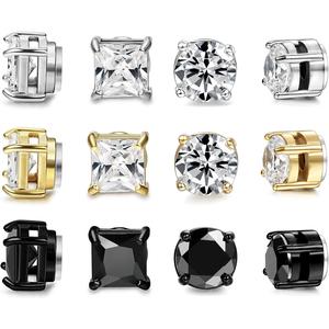 FIBO STEEL 6 Pairs Magnetic Stud Earrings for Men Women Stainless Steel CZ Unisex Magnet Earrings Set Hypoallergenic Non-Piercing Clip On Earrings Fake Earrings Jewelry Silver Gold Black 5-8MM Spring Statements summerwins