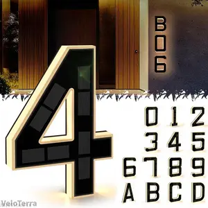 Solar Lighted House Numbers Waterproof LED Address Signs for Outside Modern House Numbers with Large Personalization Options,Decorate your door number, DIY personalisation.Modern Farmhouse Illuminated Sign LightVeloTerraAB10TitanFix