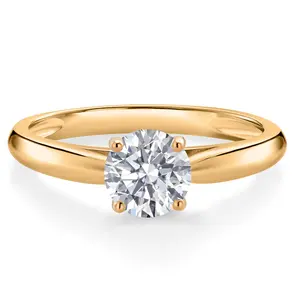 Gem Stone King 10K Yellow Gold Lab Grown Diamond Solitaire Engagement Ring For Women | 0.74 Cttw | Round 6MM | Gemstone April Birthstone | DEF Color | VVS-VS Clarity