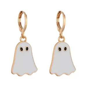 Cute Halloween Walking Ghost Earrings Gold Ghost Design Playful Fun Novelty Drop Dangle Earrings Jewelry for Women Girls Spooky Party Accessories Trendy Gift