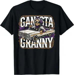 Emo Gangsta Granny Gangster Grandmother Grandma Grammy T-Shirt - Black, Small, Crew Neck, Short Sleeve, Unisex, Adults, Grandma, Grandparents Day, Mothers Day, Birthday