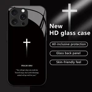 Cross Psalm 128:2 Blessing of the Lord Phone Case Suitable for iPhone 17 Air 16/15/14/13/12/11 Pro Max  A Series HD Glass Full Cover Protective Case, Comfortable Touch-ZQ59