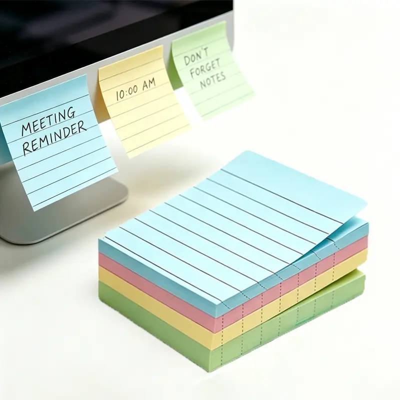 1Pc Pastel Lined Self-Adhesive Ruled Memo Pads, Colorful Sticky Notes for Office Desk & Computer Monitor, Home Office Organization Supplies for Task Reminders & Planning