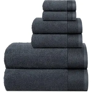 100% Cotton Ultra Soft 6 Pack Towel Set, Contains 2 Bath Towels 28x55 inch, 2 Hand Towels 16x24 inch & 2 Washcloths 12x12 inch, Compact Lightweight & Highly Absorbant - Charcoal Grey