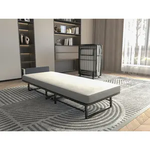 Metal Folding Bed Frame with Foam Mattress of Pockets, Easy Storage and Movable with 4 Castors thin large space