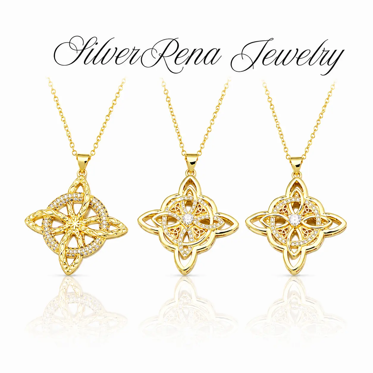 Women's 14K Gold Plated Celtic Knot Star Charm Pendant - Micro Pave CZ, Wicca Witch, 4 Leaf Clover, Heart, Trinity Cross Findings - Vintage Irish Gothic Aesthetic St Patrick’s Day Gift