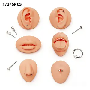 Silicone Piercing Practice Model Set, Realistic Ear Lip Nose Tongue Navel, Body Piercing Training Tool, Beginner and Professional Use