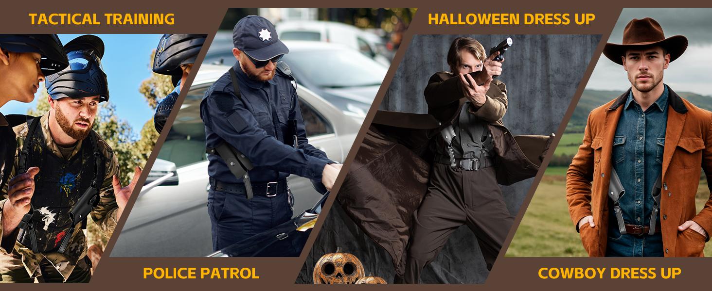 Shoulder Holster for Concealed Carry Adjustable Leather Shoulder Holster with Double Magazine Pouch, Fits 1911, Glock 17/19/23 and Most Similar Size Pistols, for Right Hand Use