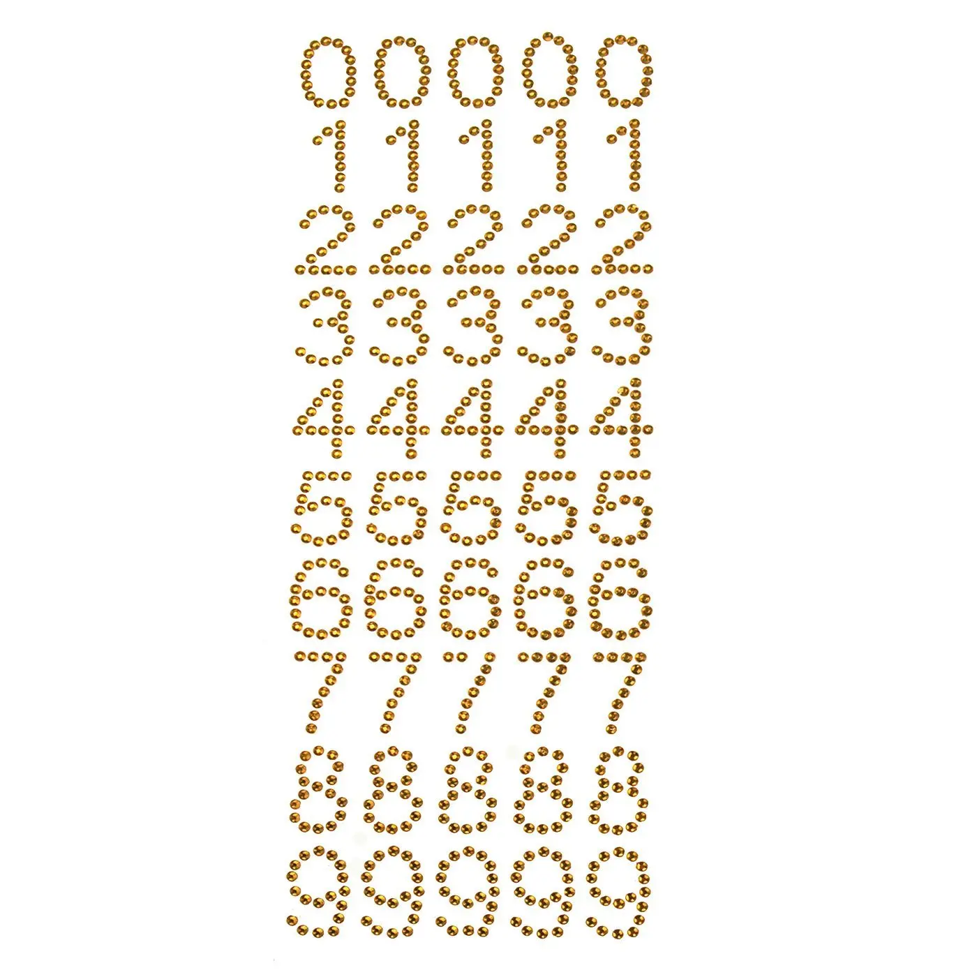 Number 0 to 9 Rhinestone Stickers, 1-Inch, 50-Count, Gold
