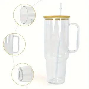 40 Oz Glass Tumbler with Bamboo Lid and Straw - Clear Design for Versatile Use - Drinkware glass tumbler Reusable