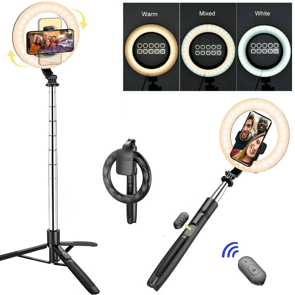 Cordless 8" Dimmable Ring Light with Adjustable Tripod Stand & Phone Holder Mount, Portable Selfie Stick with Remote, USB Rechargeable Fill Light LED Lighting for Studio Live Stream Makeup Tiktok YouTube Vlog Video Accessories Smartphone Cellphone