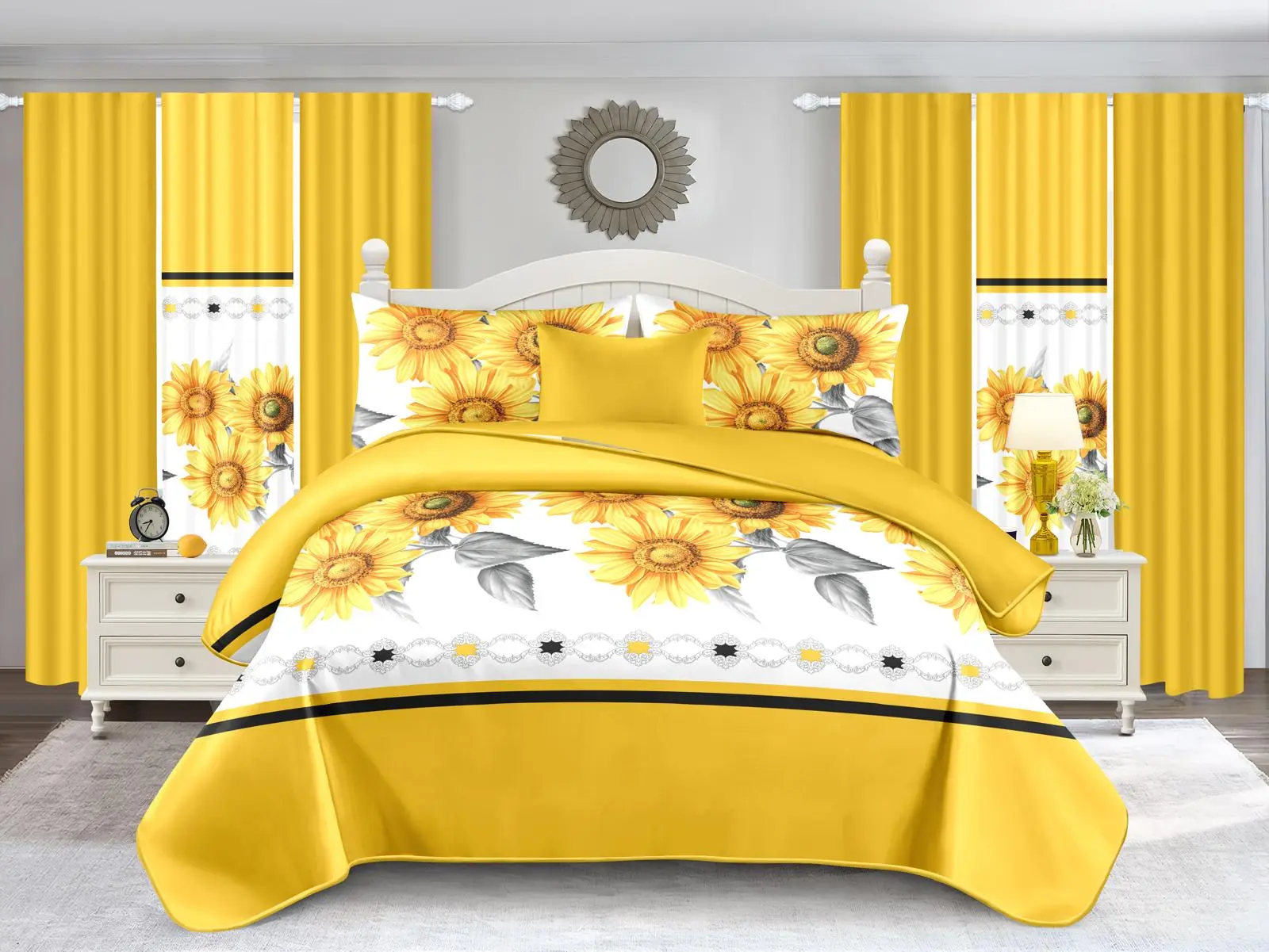 LOURDES(A)-10PC QUILT SET KING SIZE Floral Pattern Complete Set 10 Pieces Elegant Design Versatile Use for Bedspread Throw Blanket Decorative Piece