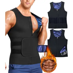 Men's Sauna Sweat Vest, Tummy Control Suit, Compression Waist Trainer Body Shaper Sauna Sweat Waist Trainer Vest with Zipper Workout Sauna Suit with Adjustable Waist Trimmer Belt