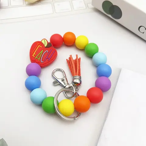 Cute Colorful Beaded Keychain, Apple & Letter Pattern Keychain for Women & Girls, Girly Keychain, Fashion Keychain for Bag, Car Key Decor, Trendy Cute Keychain, Keyrings