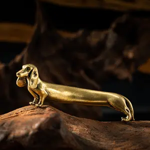 1PC Vintage Solid Brass Miniature - Delicate Dachshund Desk Ornament for Pet Enthusiasts - Exquisite Collectible and Home Décor Accent