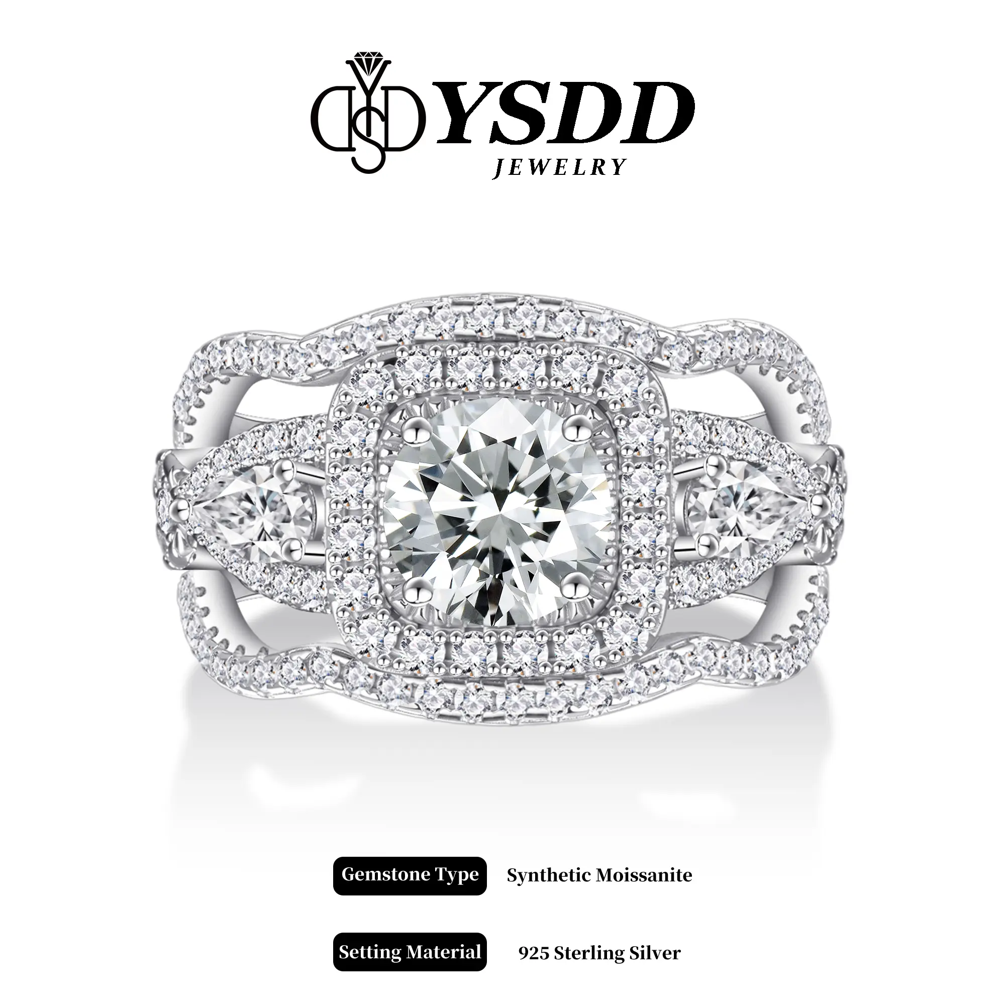 【#446 Harmonia】Luxurious Bridal Set vvs Synthetic Moissanite Rings in 925 Sterling Silver 1CT