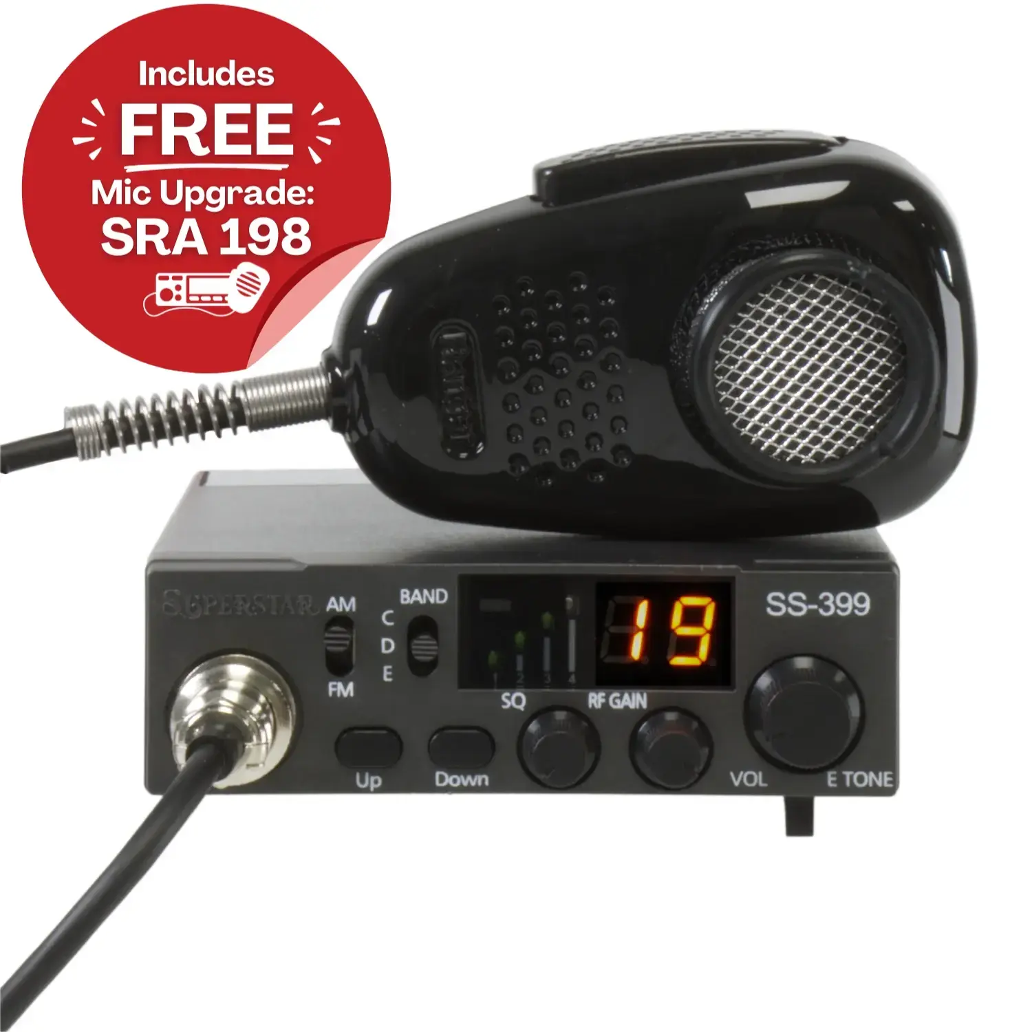 Superstar SS-399 Compact 10m Radio with Noise Cancelling Mic and Attached Cig Plug