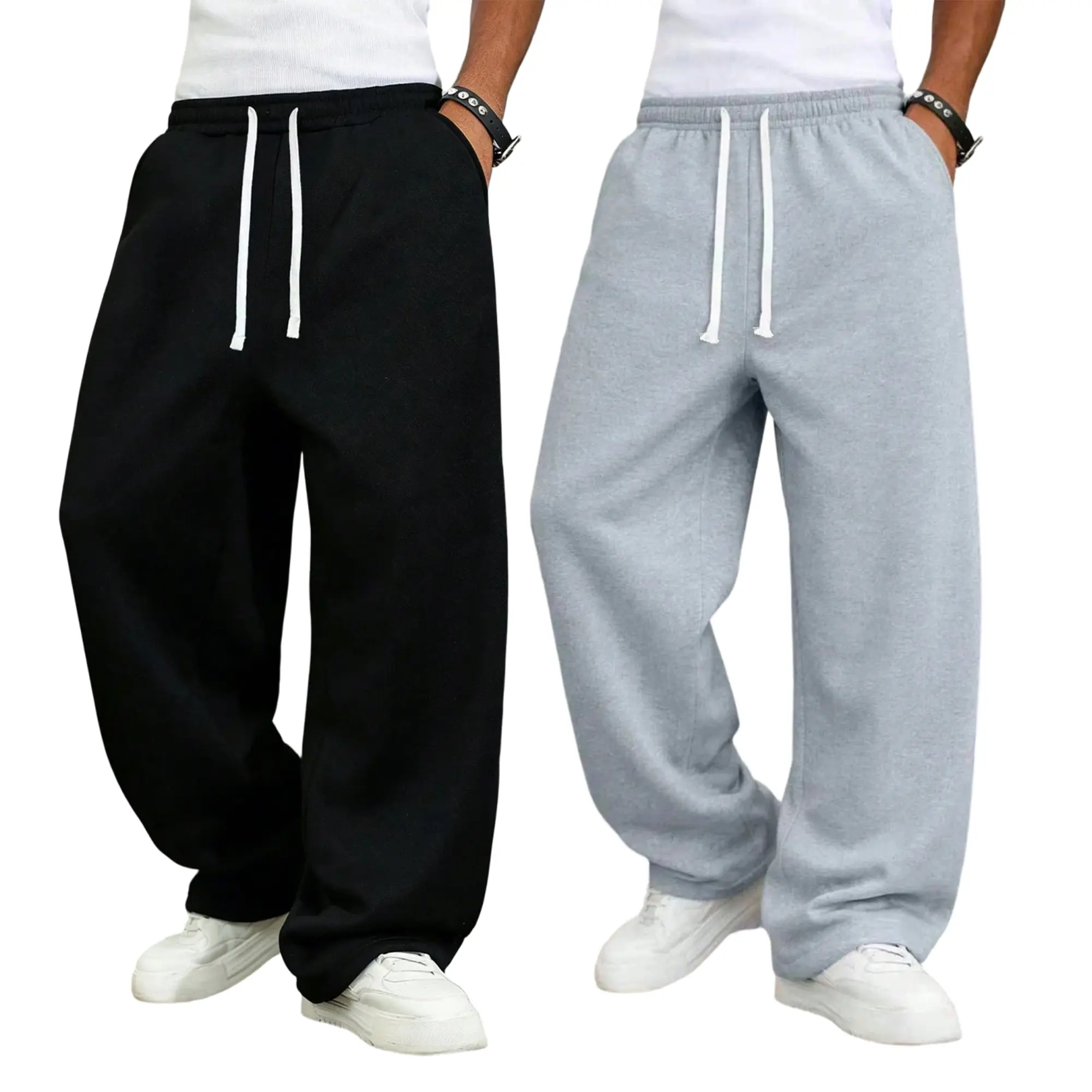 Men's Baggy Sweatpants (2 Pairs) - Loose Fit, Minimalist Solid Color Wide Leg, Drawstring Waist, Large Pockets, Suitable for Daily Wear, Work, Ideal Father’s Day Gift for Dad, Pants