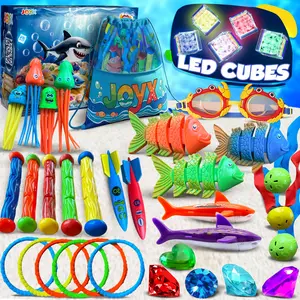35 Pcs Pool Toys Set with LED Pool Light Cubes & Water Toys Swim Learning & Diving Skill Development for Kids outdoor indoor