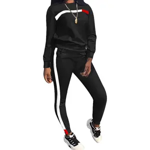 MRSYVES 2 Piece Outfits for Women Sexy Stripe Sweatsuits Casual O-Neck Long Sleeve T-Shirt Skinny Pants Sports Set Fall MRSYVES