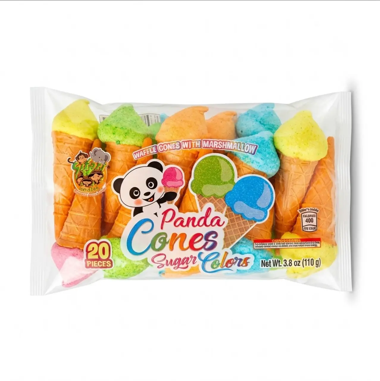 Safari PandaCones - Sugar Marshmallow Waffle Cones, 20-Piece Pack Sweet Candy for Cake Decorating, Party Favors, Candy Lovers, Adults