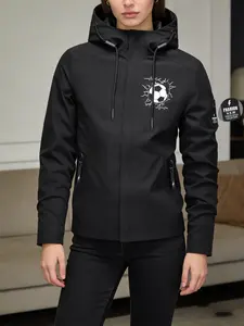 Women's Hooded Windbreaker Jacket Soccer Ball Breakthrough Print Outdoor Windproof Jacket Multi-Color Options Stand Collar Loose All-Season Warm Wind Coat Daily Commute Hiking Climbing Wear Comfortable Breathable Machine Washable