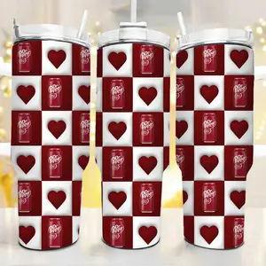 Dr Pepper & Hearts Red Checkered Style Tumbler 40oz, Sweetheart 40oz Pink Checkerboard Insulated Cup,Dr Pepper Lover’s Valentine’s Birthday Tumbler outdoorfun