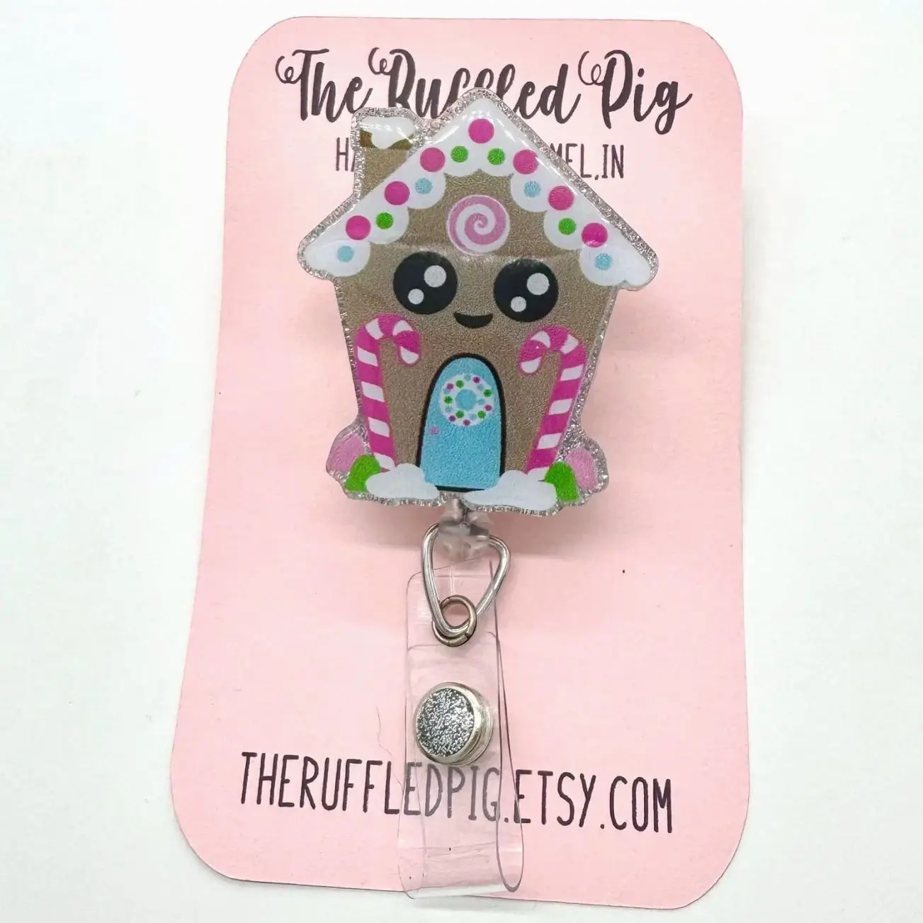 Gingerbread House Badge Reel: Lanyard, clip, carabiner, teacher lanyard, cute Christmas gifts for teachers, Christmas badge holder
