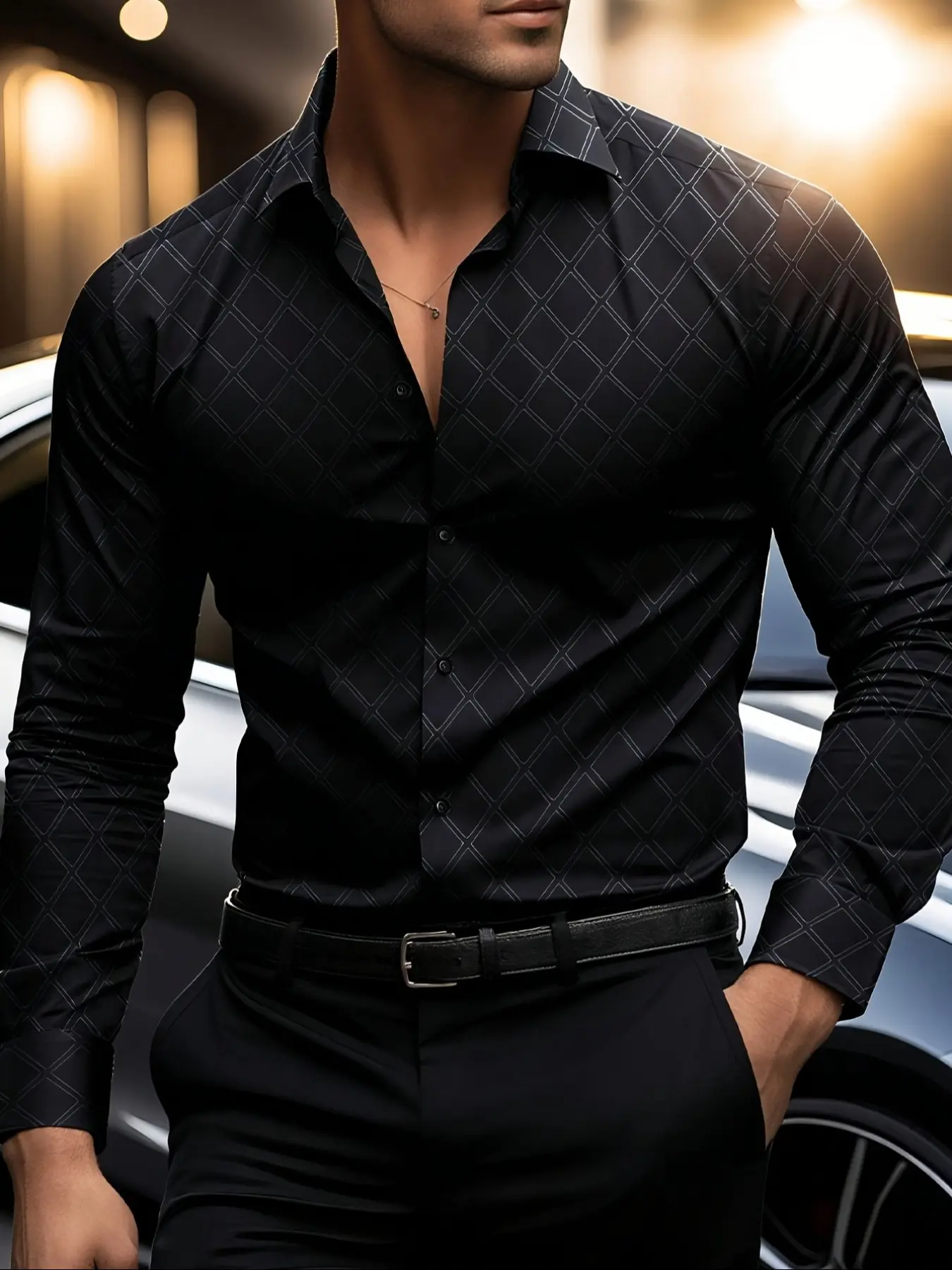 Men's Business Shirt Collared Long Sleeve Cs25, Menswear, Classic Office, Party & Casual Wear, Fitted Design, Contemporary Style, All Seasons, Fashion