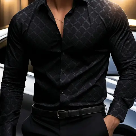 Men's Business Shirt Cs25, Classic Office & Party Wear, Fitted Design, Contemporary Style, All Seasons, Collared Fitted Shirt