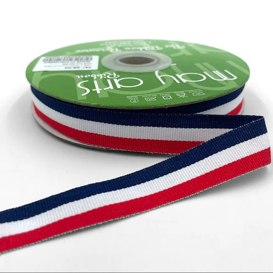 Modern Stripe Grosgrain Ribbon - Red, White & Blue | 5/8" Width | 30 Yard Roll