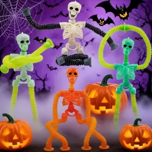 4 Pcs Suction Cup Skull Halloween Toy – Transformable Glowing Stretch Tube for Stress Relief and Fun