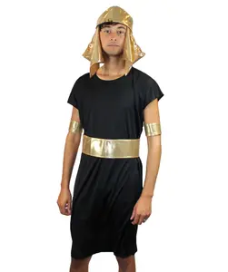 Men Egyptian Pharaoh Costume Elegant Black and Gold Design Flame-retardant Synthetic Fabric-Multiple Size
