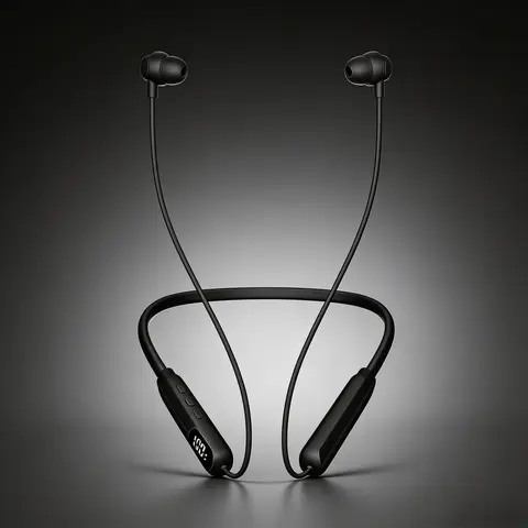 Wireless Black Neckband Bluetooth Earbuds - IPX4 Sweat-Resistant, Hi-Fi Sound, LED Battery Display, Magnetic Link, Cable Management, ENC Noise Cancellation, Sound Isolation, Smart Voice Assistant, Type-C Charging, for Sports & Hands-Free Calls