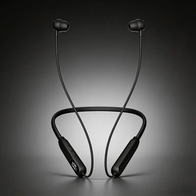 Wireless Black Neckband Bluetooth Earbuds - IPX4 Sweat-Resistant, Hi-Fi Sound, LED Battery Display, Magnetic Link, Cable Management, ENC Noise Cancellation, Sound Isolation, Smart Voice Assistant, Type-C Charging, for Sports & Hands-Free Calls
