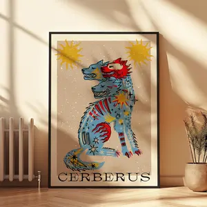 Cerberus - Bold and Powerful Three-Headed Dog Fine Art Poster, Mythological Art Print, Unique Fantasy Wall Decor Perfect Gift for Dog Lovers