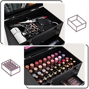Rolling Makeup Case with Wheels Professional Cosmetology Trolley Case with 2 Large Drawers Travel Makeup Train Case with Pouch Nail Suitcase