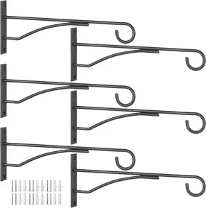 8"  Hangers 6 Pack, Hanging  Bracket for Wall Fence Porch Outdoor Indoor, Metal  Hooks for Basket, Flower, Planter, Feeder, Lantern, Wind Chime