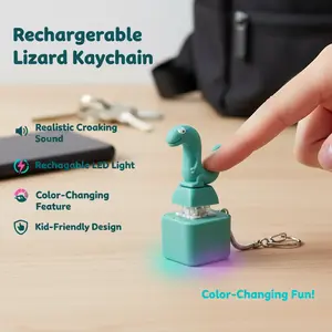 Realistic Croaking Lizard Keychain - Rechargeable LED Color-Changing Plastic Keychain Attachment, Button-Clicker Stress Relief Toy for Kids