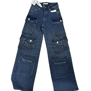Cargo Jean with Rhinestones - Stylish Denim with Rhinestone Accents for a Trendy Look