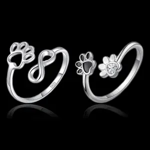AELNEN Fashion Accessories - Pet Theme - Paw Print - Love Heart - Infinity - Ring - Open Adjustable Design - Jewelry