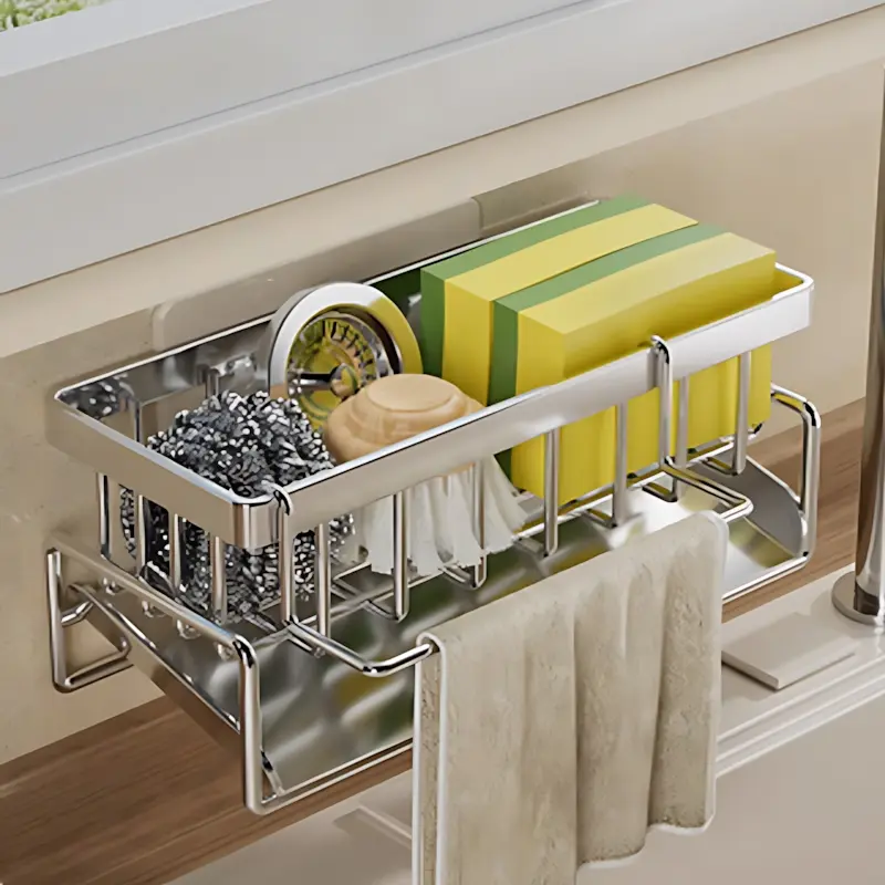 Kitchen Sink Organizer Caddy, 1 Count Space-Saving Rack for Sponges, Soap, Brushes and Cloths, Cleaning Tool Storage for Home and Dining Room