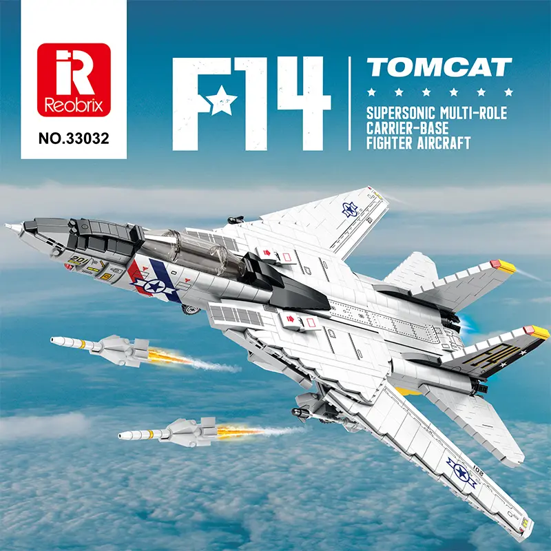 Reobrix F-14 Tomcat Fighter Jet Collectible Sturdy Building Set, 1600-Piece DIY Model Kit with Movable Wings, Non-Foldable Military Building Toy for Adults & Kids 14+