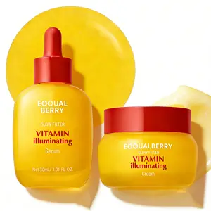 EQQUALBERRY Vitaminllluminating Serum & Cream Set -Vitamin C& Niacinamide I Targets Dark SpotsIStrengthensSkin Barrier with CeramidesIGlowy, Lightweight Hydrationsummerwins