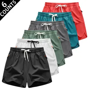 6-piece set of men's beach shorts, quick-dry sports running shorts, with zippered pockets, elastic waistband casual shorts, suitable for gym, workouts, swimming, hiking, summer outdoor activities, and other occasions, men's casual fashion shorts