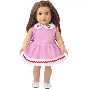 Cute Cherry Embroidered Doll Dress for 18 Inch Dolls, Unisex Doll Clothes, Doll Clothing, 43 Doll Toy Accessories, No Battery Included