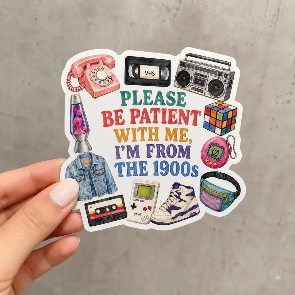 Please Be Patient With Me I’m From the 1900s Sticker or Magnet, Funny Retro Nostalgia Decal, 80s 90s Gift