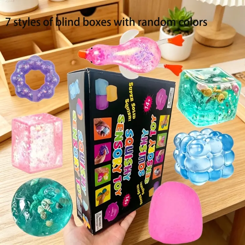7pcs/set - Novel style sensory stress relief toy decompression squeeze blind box set, small and exquisite, soft to the touch, creative release slow rebound pinch, stress relief toy, suitable for small gifts at parties and gatherings