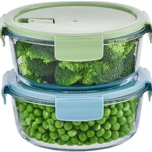 4pcs Round Glass Containers with Lids Airtight 4 Cup Glass Storage Containers Set Meal Prep Containers for Soup Leftover Microwave, Dishwasher, and Freezer Safe Stackable Containers