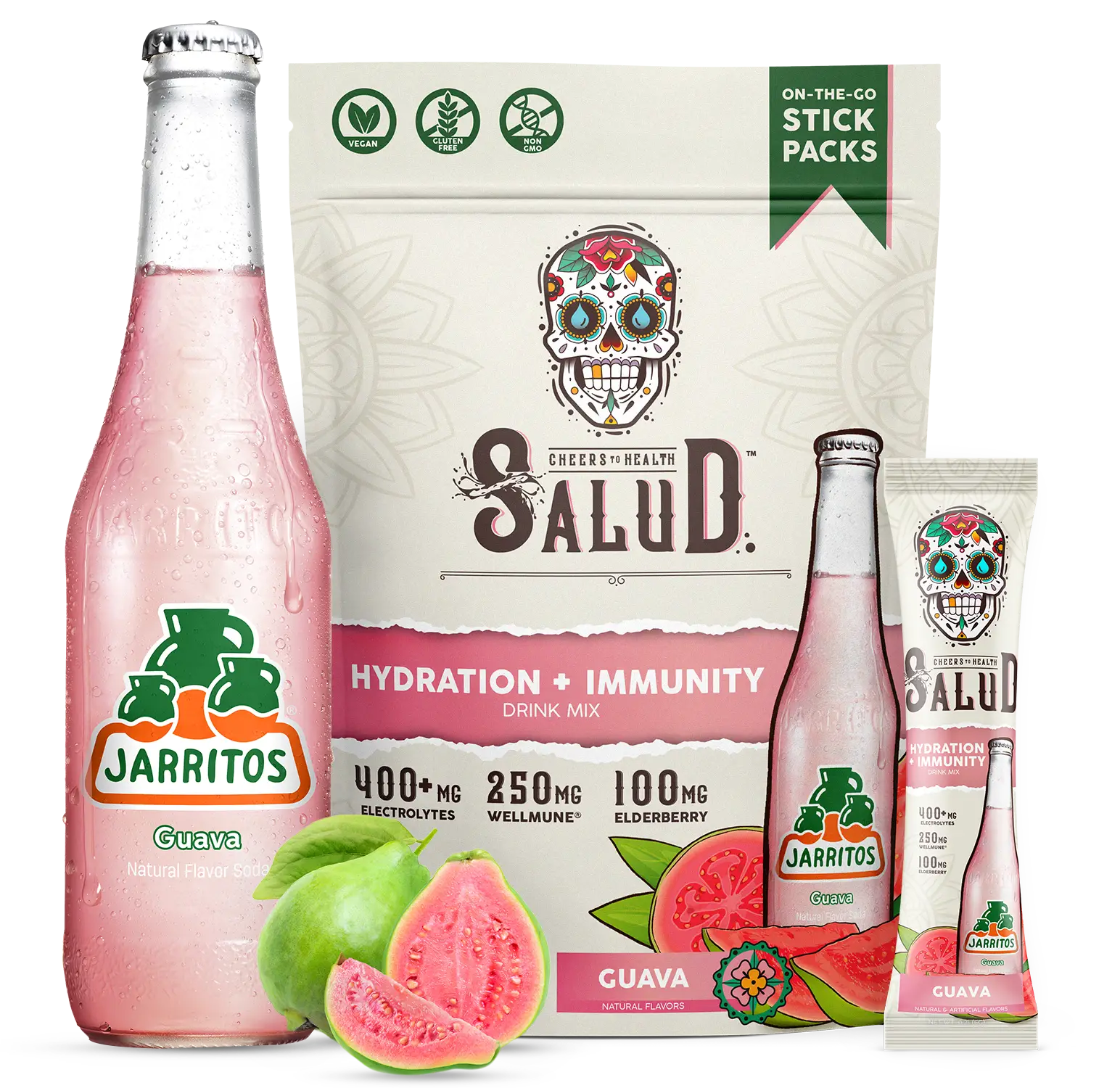 Salud x Jarritos 2-in-1 Hydration Packets + Immunity Electrolytes Powder, Guava - Agua Fresca Drink Mix, Elderberry, Dairy & Soy Free, Non-GMO, Gluten